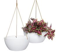 SwinDuck 13 Inch 2 Pack Large Hanging Planters for Indoor Outdoor Plants, Plastic Hanging Basket Pots for House Plants Flowers, White
