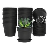 SwinDuck 4 inch Small Plant Pots, 28 Pack Plastic Planters with Drainage Holes and Saucers for Flowers Plants, Succulents, Seed Starting Pots, Black