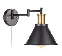 Swing Arm Wall Lamp Plug-in Cord Industrial Wall Sconce, Bronze and Black Finish, with On/Off Switch, Bedroom Wall Light Fixtures, Bedside Reading Lamp,1Pack