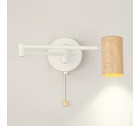 Swing Arm Wall Lamp with Pull Switch, Bedside Wall Mounted Reading Light, Indoor Wall Lighting Fixture Foldable Wall Light Fixtures for Bedroom Study Room/Wood Color