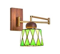 Swing Arm Wall Sconce Retro Solid Wood Wall Lamp, Adjustable Wall Mount Lights with Glass Shade for Bedroom Bedside Study Room, E27 Hardwired Indoor Lighting Fixture