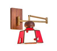 Swing Arm Wall Sconce Retro Solid Wood Wall Lamp, Adjustable Wall Mount Lights with Glass Shade for Bedroom Bedside Study Room, E27 Hardwired Indoor Lighting Fixture