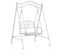 Swing Bench Antique White Steel Outdoor Garden Seating for Relaxation vidaXL