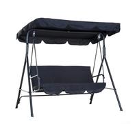 Swing Canopy Replacement, 210D Waterproof Swing Top Cover, Garden Swing Seat Canopy Cover for Outdoor Garden Patio Yard Park Porch Seat Furniture(three-seater black)