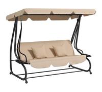 Swing Chair 2-in-1 Garden Swing Seat Bed, 3 Seater Convertible Chair Bench with Tilting Canopy, Cushioned and 2 Pillows