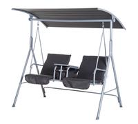 Swing Chair 2-Seater Steel Frame with Table Grey 175x112x165cm Padded Canopy Lid