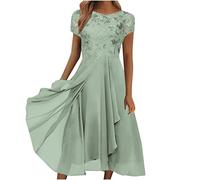 Swing Dresses Women's Festive Long Evening Dresses Tiered Ruffle Dress Short Sleeve Round Neck Cocktail Dresses Asymmetrical Hem A Line Dresses Embroidery Flower Dresses Summer Dresses, Green, 3XL