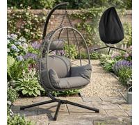 Swing Egg Chair Outdoor, Foldable Hammock Chair with Dust Cover & Cushions |