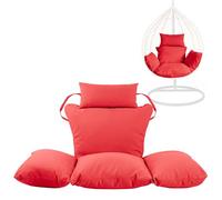 Swing Egg Chair Replacement Cushion, Foldable Water-Resistant Hanging Basket Swing Chair Cushion with Headrest Pillow, Outdoor Porch Backyard Patio Hammock Swing Replacement Cushions (Red)