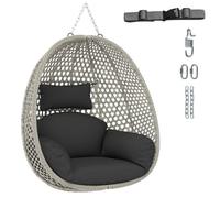 Swing Egg Chair Upholstered PE Rattan Wicker Hammock Chair without Stand COSTWAY Grey One Size