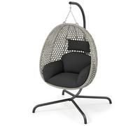 Swing Egg Chair Upholstered PE Rattan Wicker Hammock Without Stand Gymax Grey One Size