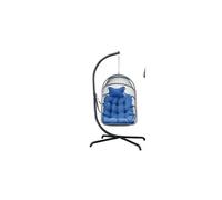 Swing Egg Chair with Stand Indoor Outdoor Wicker Rattan Patio Basket Hanging Chair with C Type bracket , with cushion and pillow,Patio Wicker folding