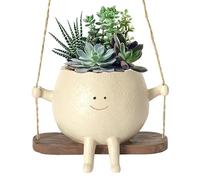 Swing Face Planter Pot, 1/2 Pack Cute Succulent Plant Pot Indoor Outdoor, Resin Face Flower Pot Decorative Plant Pot, Novelty Succulent Cactus Hanging Planter for Home Office Balcony Garden Decor