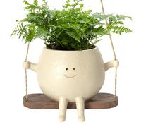 Swing Face Planter Pot, Cartoon Face Design, Wall Mount Hanging Planter, Indoor/Outdoor, 14 cm (W) x 10 cm (L) x 13.8 cm (H), Resin + Twine, Weather Resistant, Unique Design, Versatile Usage
