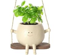 Swing Face Planter Pot Smiley Face Hanging Resin Flower Head Planters Indoor Outdoor Plants Succulent Pots for String of Pearls Plant Unique Gift Ideas for Mother Day, Christmas