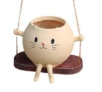 Swing Face Planterpot - Cat Rocking Chair Resin Flowerpot, Effortless Charming Decorative Planter | Home Art Ornament for Porch Entrance Living Room Outdoor Window Sill Patio Indoor Garden Desk Table