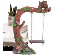 Swing Figurines, Decorative Desktop Sculpture, Resin Owl on A Tree Swing Figurine for Nightstand Bookshelf Desk Dressing Table Window Sill Display Cabinet Garden Patio