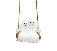 Swing Ghost Car Mirror Hanging Ornament, Fun Halloween Car Interior Accessories, 3.1 Inch Resin White Couple Ghost Figurine,Outdoor Halloween Decor for Patio Lawn Yard