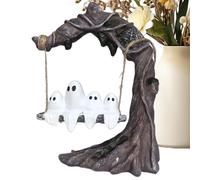 Swing Ghost Decor - Ghost On A Tree Swing, Cute Swinging Ghosts Figurine, Figurine Desk Decor | Spooky Statue Halloween Decorations For Home Indoor Outdoor Bookshelf Fireplace Kitchen Cabinet