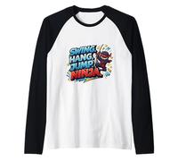 Swing Hang Jump Ninja Boys Kids Playing Playground Training Raglan Baseball Tee