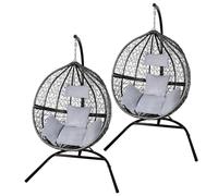 Swing Hanging Egg Chair Rattan Bench Garden Patio Outdoor Indoor Furniture Hammock Basket Seat Black | with Cushions, Waterproof Cover and Stand Black