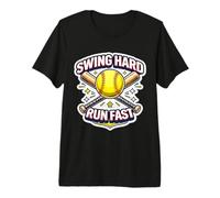 Swing Hard Run Fast Softball Player Coach Fan Lover Slogan Premium T-Shirt