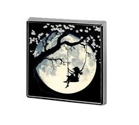 Swing Moon Cherries Florals Blossoms Square Badge Pin Metal Memorial Brooch Button Lapel Pins for Backpack Wedding