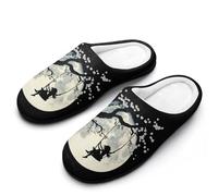 Swing Moon Cherry Florals Blossoms Cotton Slipper Cozy Plush Slippers Indoor House Closed Toe Shoes Anti-Skid Comfortable 9-10（40-41）