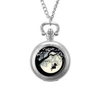 Swing Moon Cherry Florals Blossoms Vintage Pocket Watch with Chain Classic Numerals White Dial