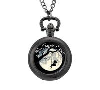 Swing Moon Cherry Florals Blossoms Vintage Pocket Watch with Chain Classic Numerals White Dial