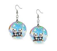 Swing Pandas Rainbow Classic Wooden Earrings Featherlight Artistic Pendant Earring Hooks Vintage Jewelry for Women