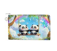 Swing Pandas Rainbow Coin Purse Small Wallets with Zippered Key Ring Cute Wallet