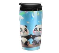Swing Pandas Rainbow Insulated Tumblers with Lid Double-Wall Coffee Cup Cute Travel Mug Reusable for Hot/Ice Drinks