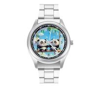 Swing Pandas Rainbow Men's Steel Strap Watch Easy Reader Casual Silver Dial Fashion Analog Watches