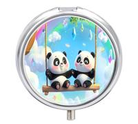 Swing Pandas Rainbow Mini Pill Organizers Cute Round Pills Box Portable 3 Compartment Medicine Case Box for Travel
