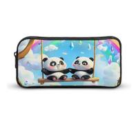 Swing Pandas Rainbow Pen Holder Pouch Large Storage Pencil Case with Zippered Stationery Bag Office