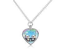 Swing Pandas Rainbow Pet Ashes Necklace Heart Silver Classic Pet Pendant Memorials Funerary for Dog Cat Lover