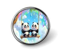 Swing Pandas Rainbow Round Badge Pin Metal Memorial Brooch Button Lapel Pins for Backpack Wedding
