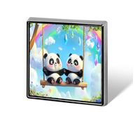 Swing Pandas Rainbow Square Badge Pin Metal Memorial Brooch Button Lapel Pins for Backpack Wedding