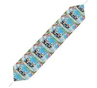 Swing Pandas Rainbow Table Runner with Tassels Soft Plush Kitchen Dining Table Cover Decor for Home Kitchen Holiday