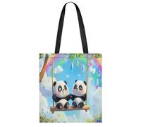 Swing Pandas Rainbow Tote Bag Foldable Casual Shoulder Bag Reusable Handbag Portable Grocery Bags for Women