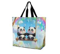 Swing Pandas Rainbow Tote Bag Reusable Grocery Shopping Bags Large Travel One Shoulder Handbag for Picnic Work