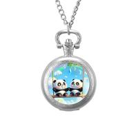 Swing Pandas Rainbow Vintage Pocket Watch with Chain Classic Numerals White Dial