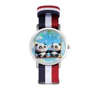 Swing Pandas Rainbow Wrist Watches Nylon Braided Strap Non-Scale Work Casual Watch