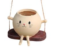 Swing Planter - Flower Pots Swing With Face, Resin Plant Pot With Rocking Chair For Cats | Sturdy And Low Maintenance Planter For Porch Entrance, Living Room, Sill