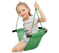 Swing Seat For Kids，Little Swing Set，Hand-Knitting Toddler Swing With Adjustable Ropes, Rope Play Swing Set For Tree, Outdoor Indoor, Playgroun (GREEN)