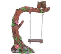 Swing Statue - Small Owl On A Tree Stump Swinging Decoration Sculpture | Resin Swing Figurine For Nightstand Bookshelf Desk Dressing Table Window Sill Display Cabinet Garden Patio