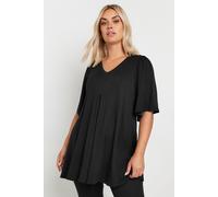 Yours Curve Essential Cotton Angel Sleeve Swing Soft Stretch Short Sleeve V-Neck Tee T-Shirt Top - Women's - Plus Size Black 22-24