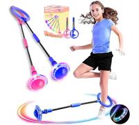 Swing Wheel with Light Wheel, Pack of 2 Children's Flashing Jump Ring, Children's Flashing Jump Ring, Foot Gyro, Jumping Ball Flashing, Foldable Flash Jumping Ball, Flashing Jumping Ball (Pink+Blue)