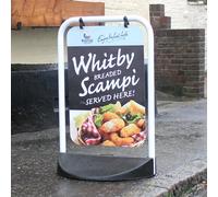 Swinger Sign Board - Pavement Sign, Solid Black PVC Base, Frame Colour: White